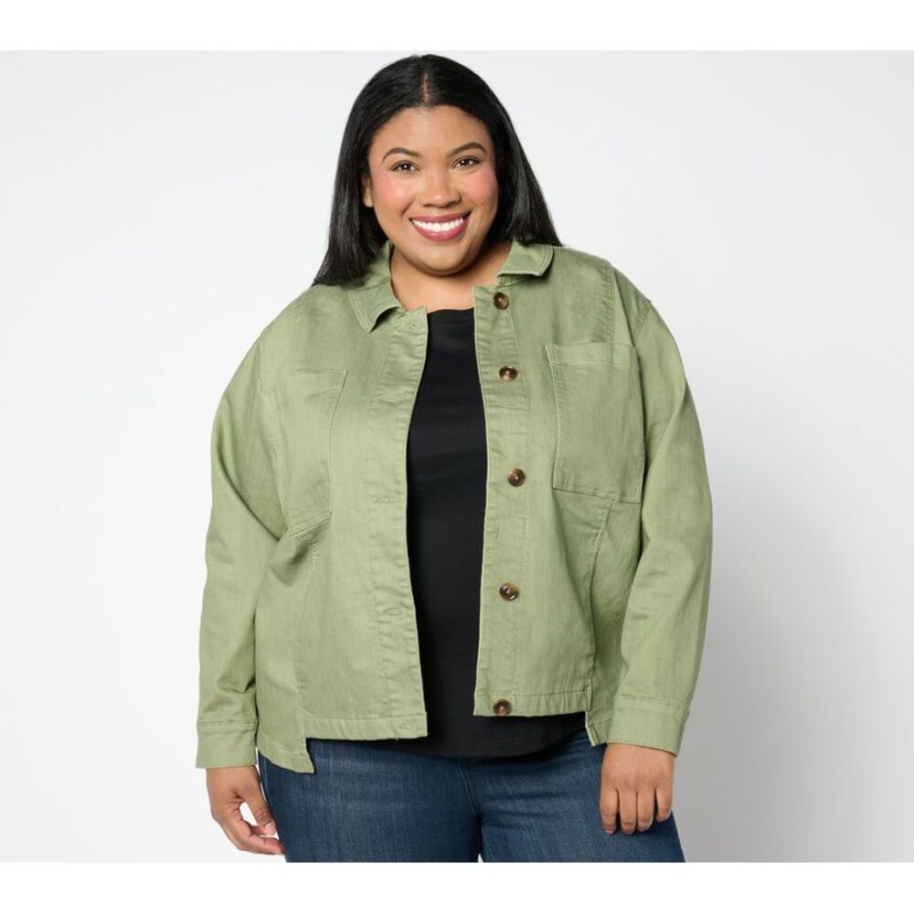 Studio Park Women's Jacket Sz L X Amy Stran Denim Utility Jacket- Green